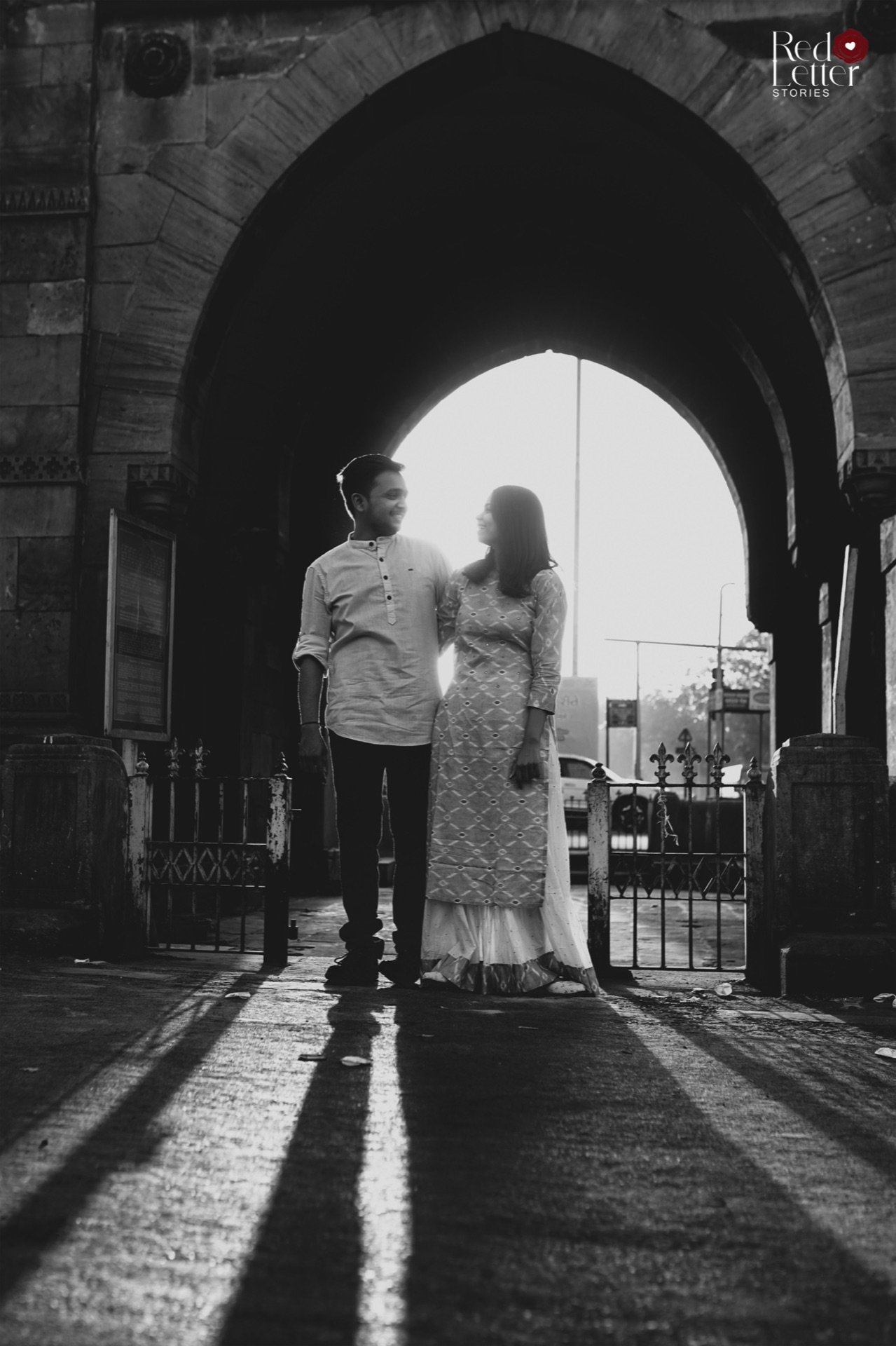 Couple smiling outdoors